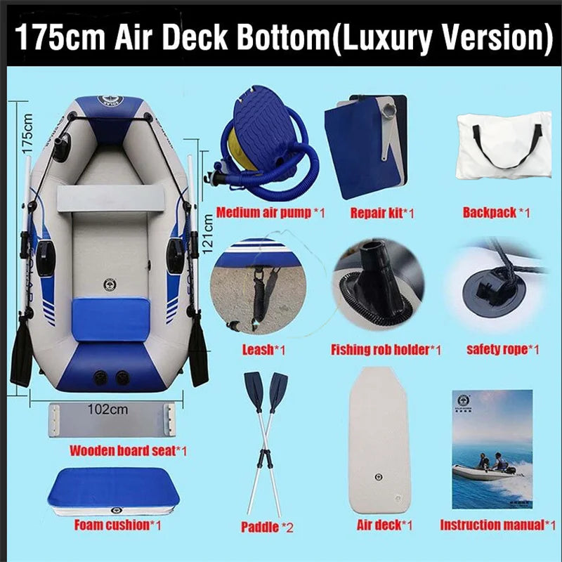 1 Person 175 Cm Rowing Inflatable PVC Fishing Boat Kayak Canoe Raft Dinghy Hovercraft Air Deck Bottom With Free Accessories
