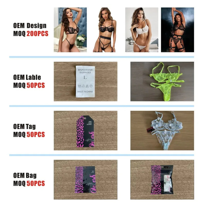High Quality Sexy Tulle Sheer High Waist Bra and Panty Sets Hollow Out Lace Breathable Mental Ring Steel Erotic Lingerie Women