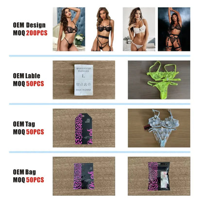 High Quality Sexy Tulle Sheer High Waist Bra and Panty Sets Hollow Out Lace Breathable Mental Ring Steel Erotic Lingerie Women