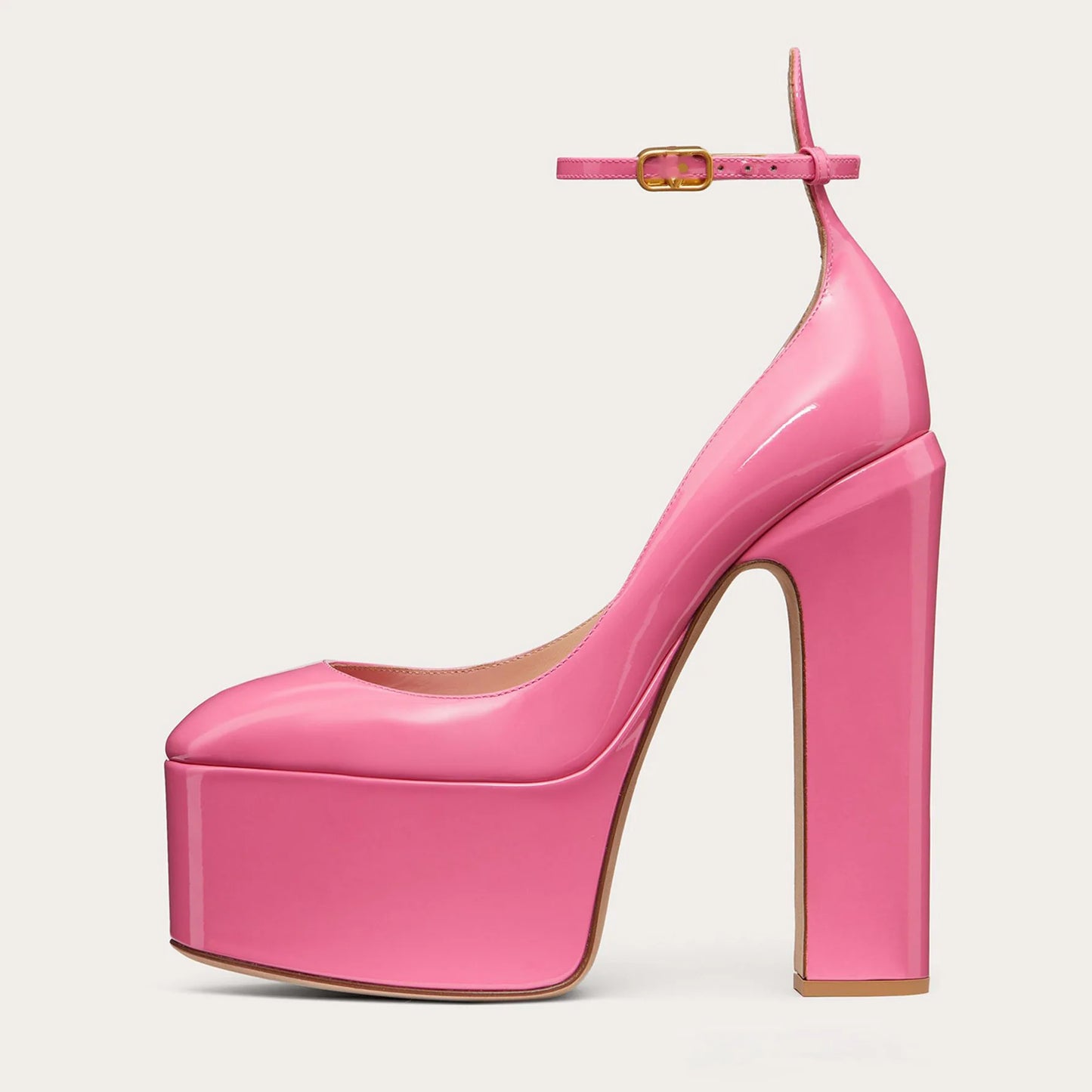 Fashionable Sexy Sapato De Salto Shiny Leather Thick Sole High Chunky Closed Toe Platform Heels