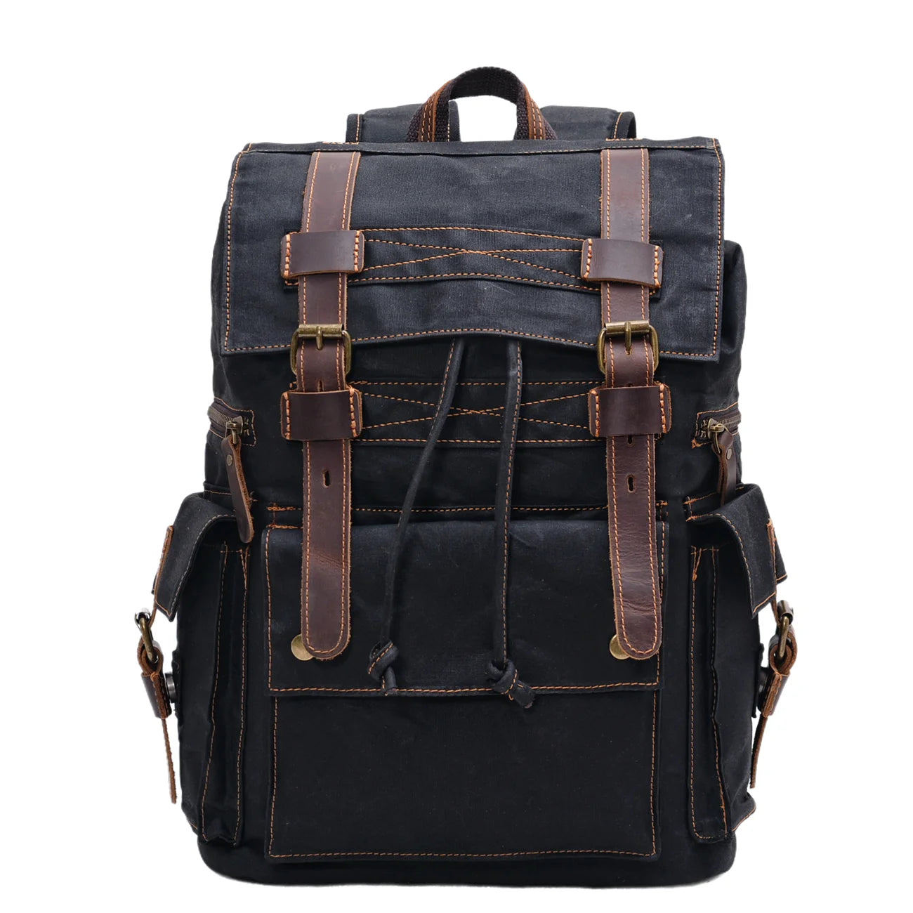 Large Capacity Vintage Rucksack Batik Canvas With Crazy Horse Leather Bag Men's Outdoor Travel Hiking Backpacks