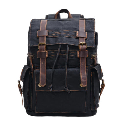 Large Capacity Vintage Rucksack Batik Canvas With Crazy Horse Leather Bag Men's Outdoor Travel Hiking Backpacks