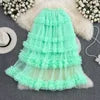 High Waist Slimming Mesh Skirt Elastic Band Over Knee Skirt Irregular Fungus Edge Super fairy Cake Skirt With Lining