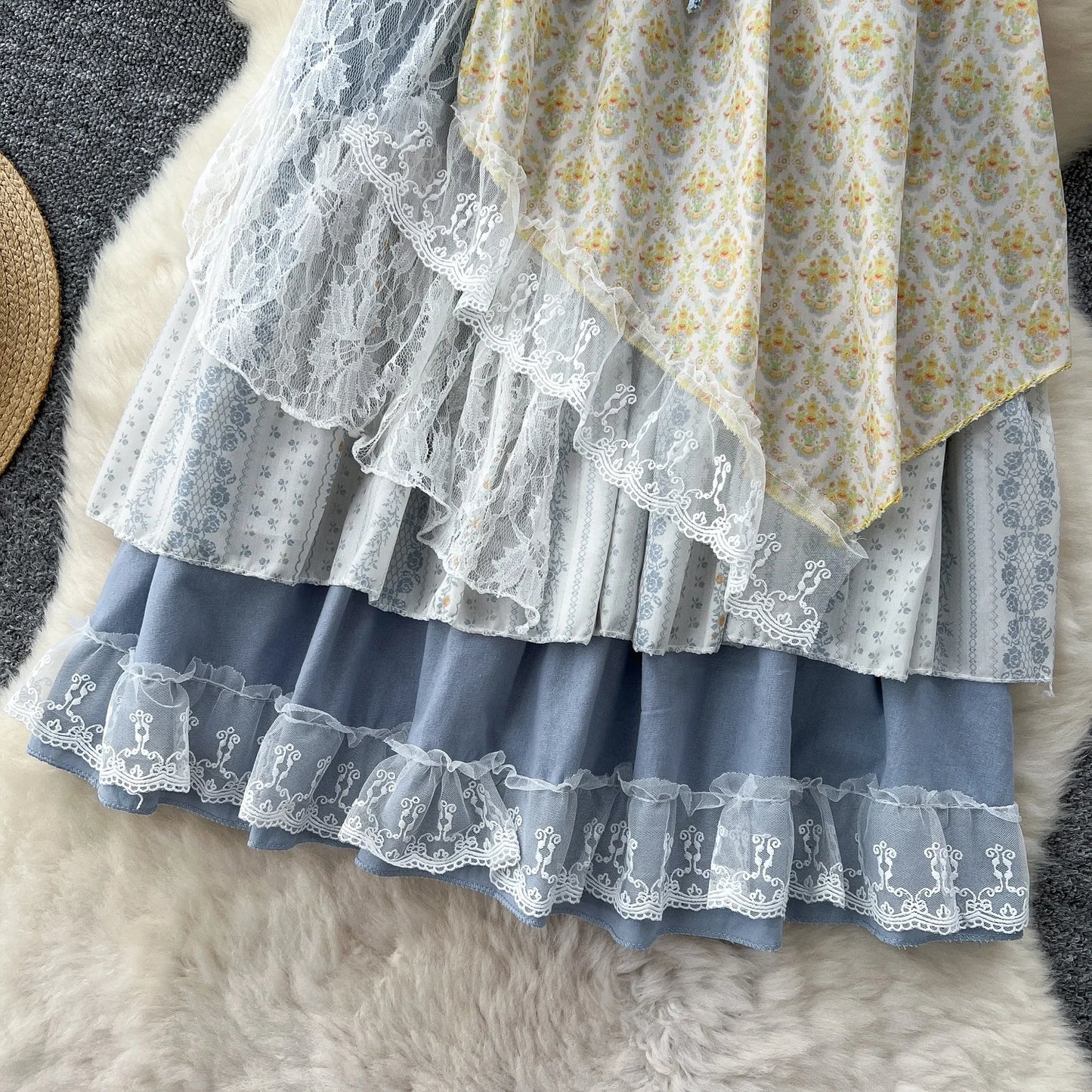 2025 Spring Fashion High Waist Slimming  Age Reducing Lace Patchwork Printed Women's Skirt