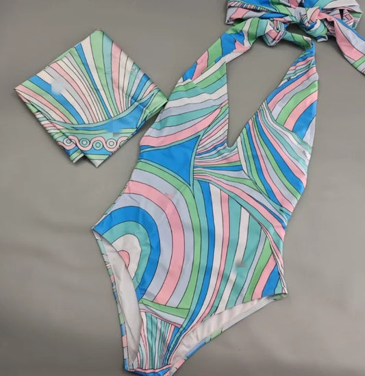 Hot Sales STOCK Wholesales 2Pieces  Beachwear With Beachscarfs Sexi Lady Designer Fashion Swimsuit