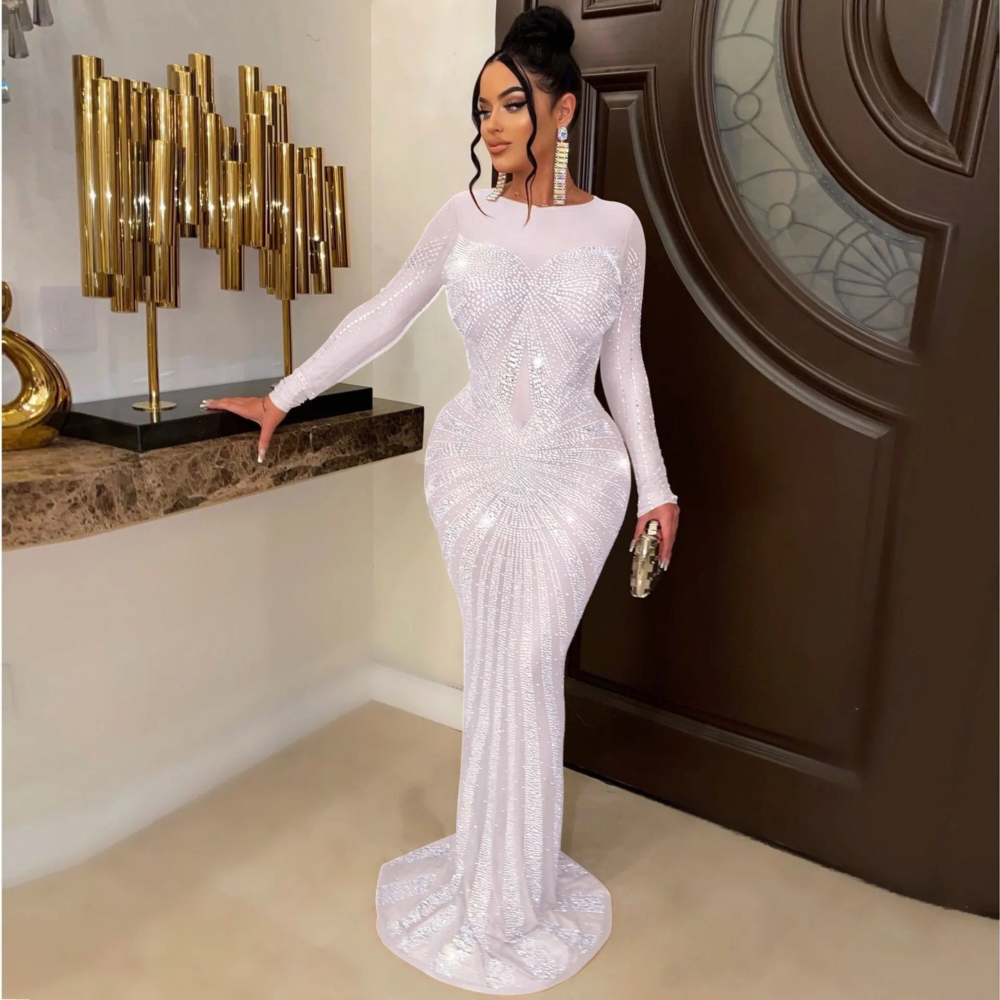 Summer Trending Elegant Club Evening Gown for Women Ladies Rhinestone Waistline Dress Diamond Club Dresses Plus Size