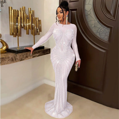 Summer Trending Elegant Club Evening Gown for Women Ladies Rhinestone Waistline Dress Diamond Club Dresses Plus Size