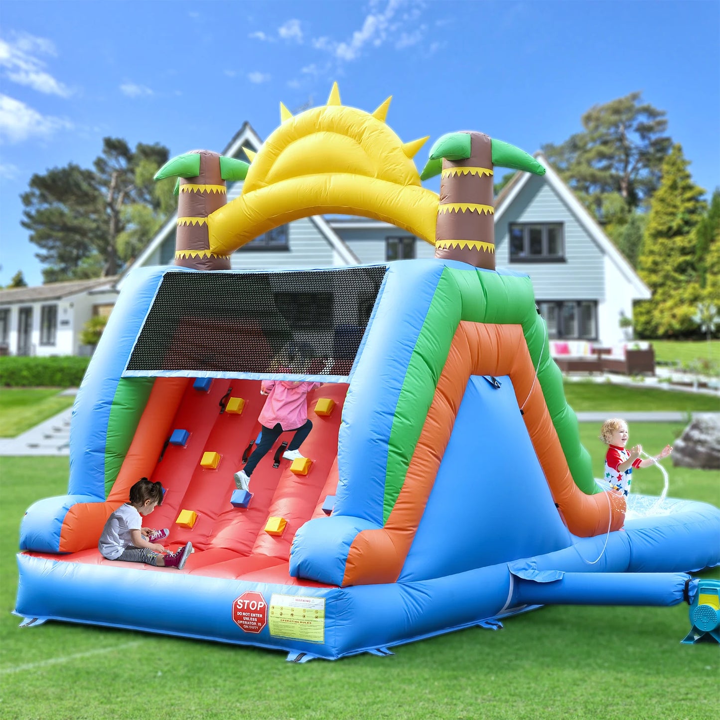 Commercial PVC Double Lane Inflatable Water Slides Adult Kid Outdoor Backyard Inflatable Slide With Splash Pool and Climb,Blower