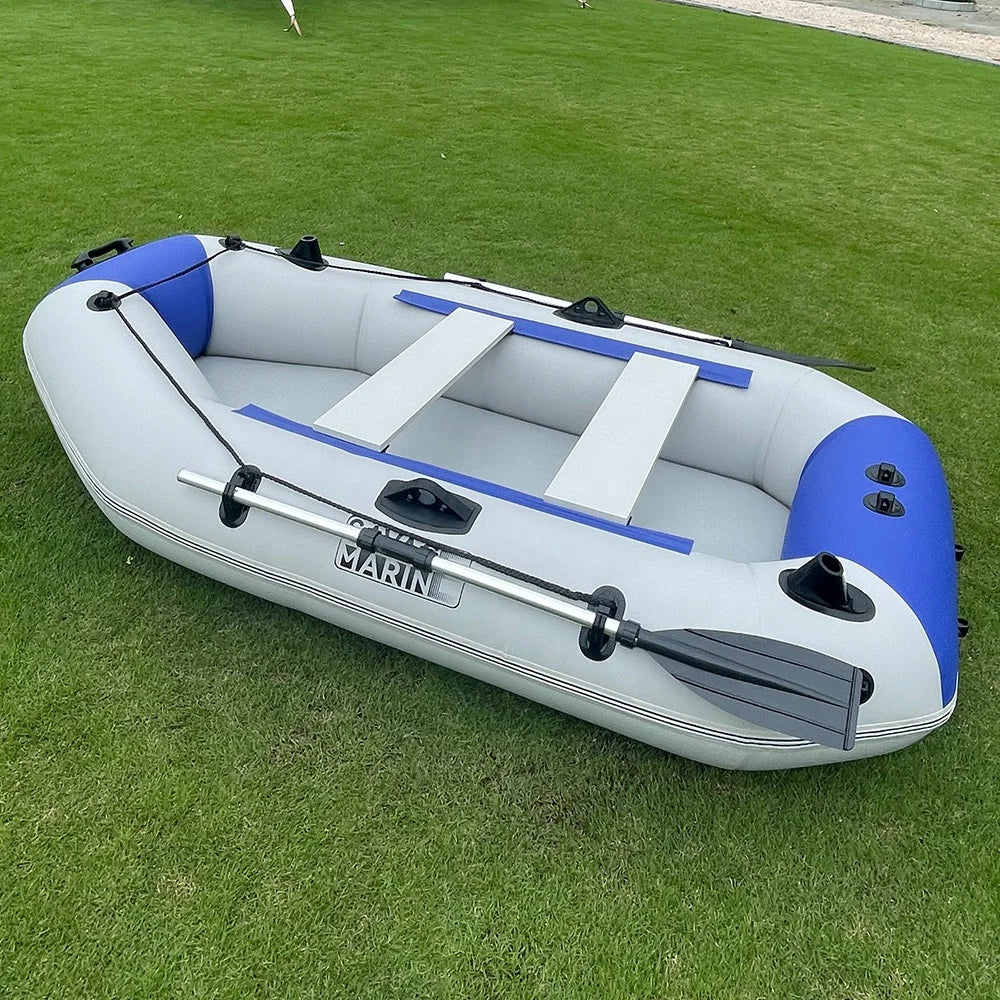 2.3M 3 Person Inflatable Fishing Boat 7.5ft Rowing Kayak Canoe Air Floor With Free Accessories Dinghy