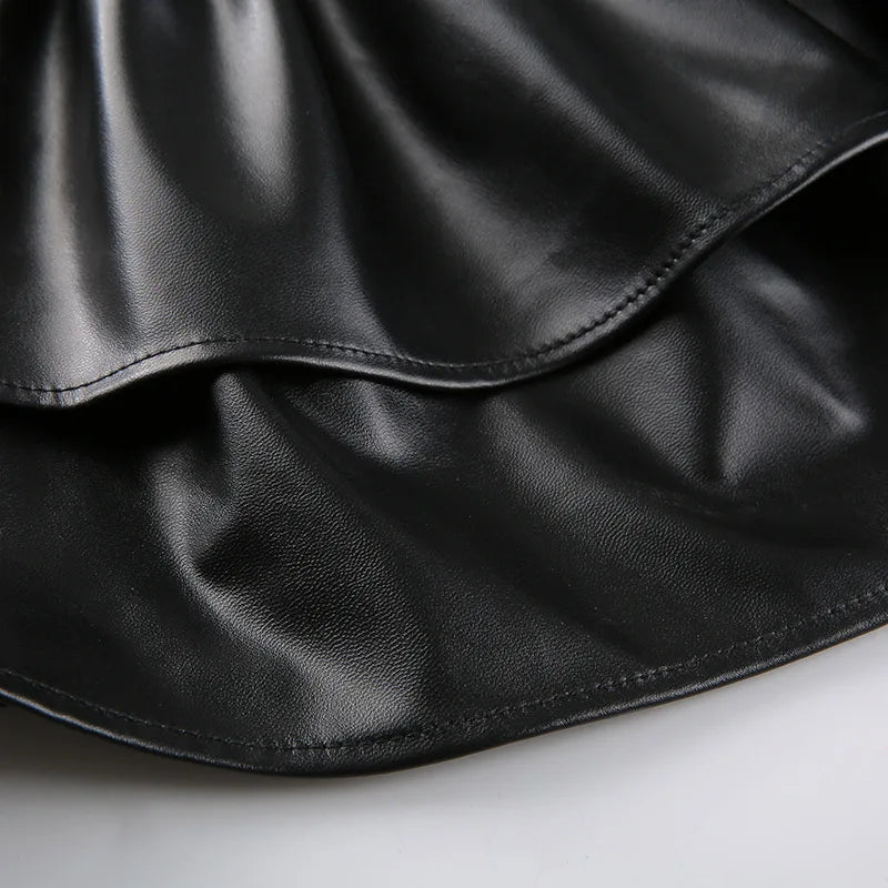 AltGoth Mall Goth Punk PU Skirt Women Dark Gothic Vintage Bandage High Waist Lolita Skirt Harajuku Streetwear Emo Alt Clubwear