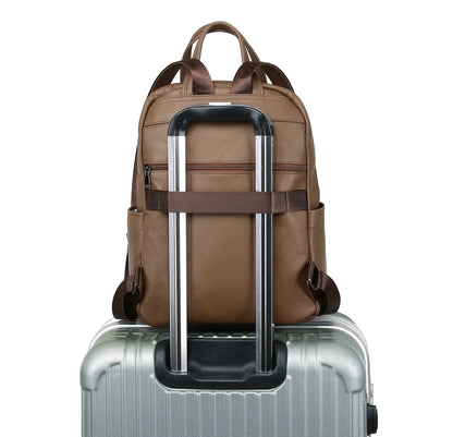 Large Capacity Genuine Leather Business & Travel Backpack with 13" Laptop Compartment England Style Unisex Design Zipper Closure