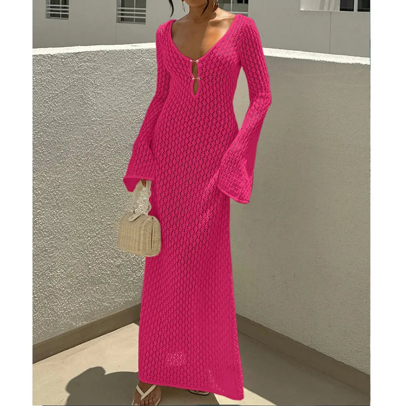2025 Summer Swimsuit Women's Crochet Lightweight Sun Protective Tunic Swim Anti-See Through Hollow Beach Cover up Dress