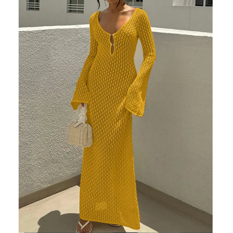 2025 Summer Swimsuit Women's Crochet Lightweight Sun Protective Tunic Swim Anti-See Through Hollow Beach Cover up Dress