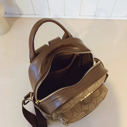 Women's Luxury Retro Casual PU Zipper Portable Polyester Lining High-end Fashion Travel College Style Backpack.661