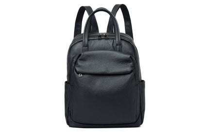 Large Capacity Genuine Leather Business & Travel Backpack with 13" Laptop Compartment England Style Unisex Design Zipper Closure