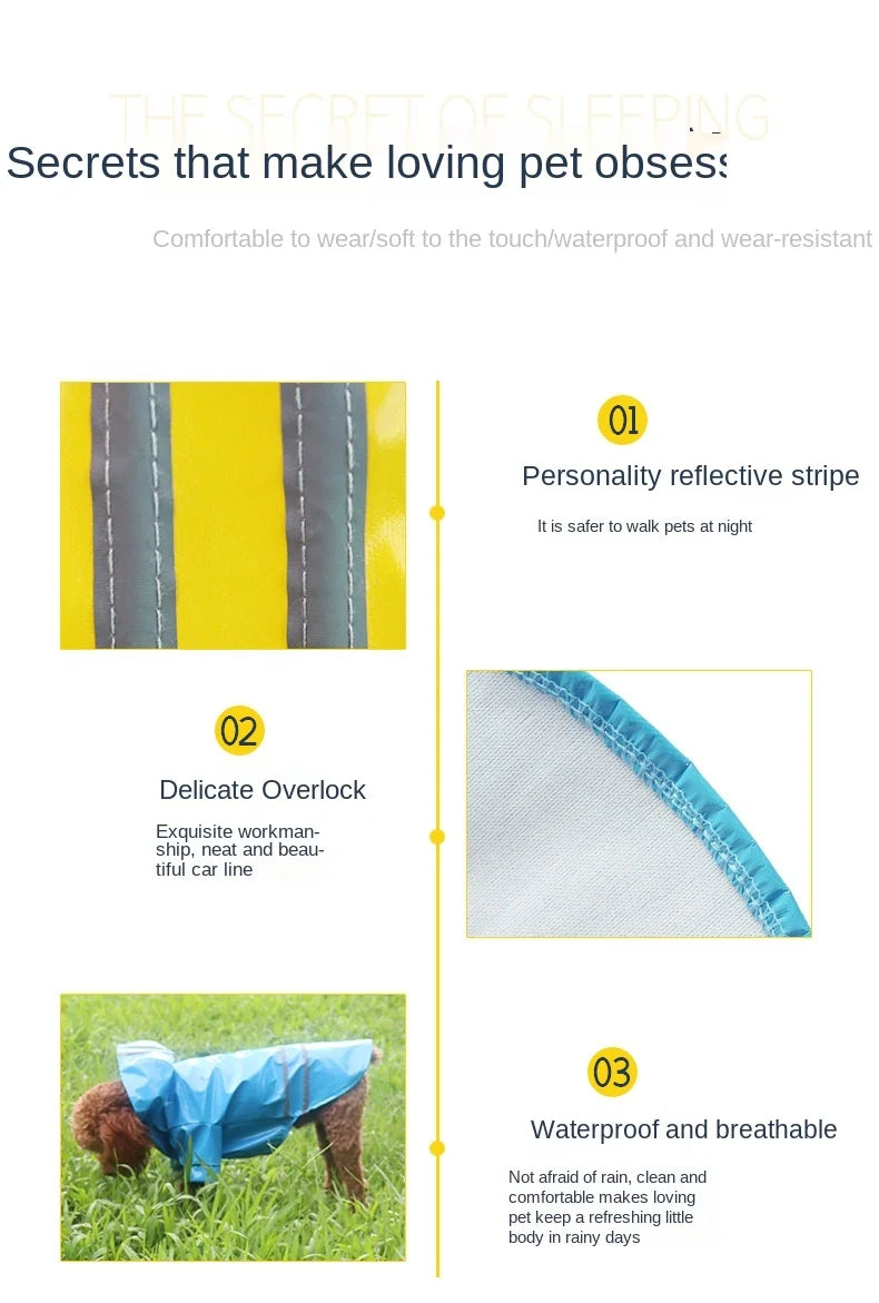 Dog Clothes, Waterproof Jackets, Hooded Raincoats with Reflective Strip, Outdoor Breathable Clothes for Puppies
