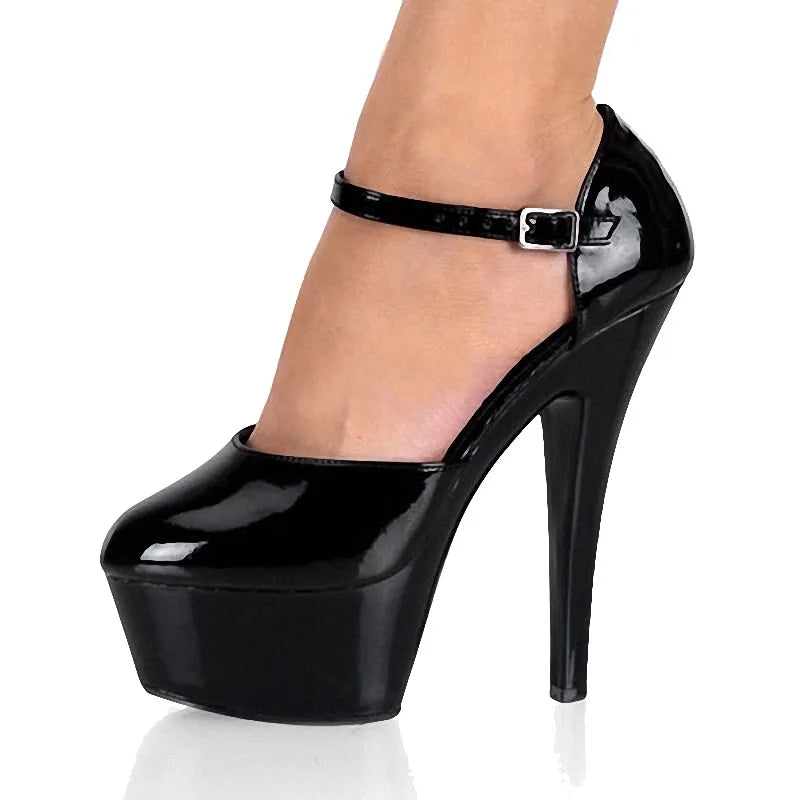 Spring and Autumn New Round Head Red Wedding 15cm Thin Heel Platform High Heels T-stage Model Show Fashion Shallow Mouth Single
