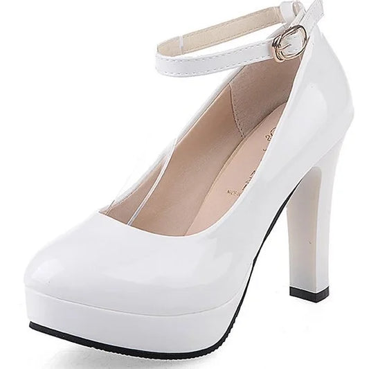 Thick Heel Super High (8cm+) Rubber Outsole Solid Pattern Breathable Bridal Shoes with Buckle Strap