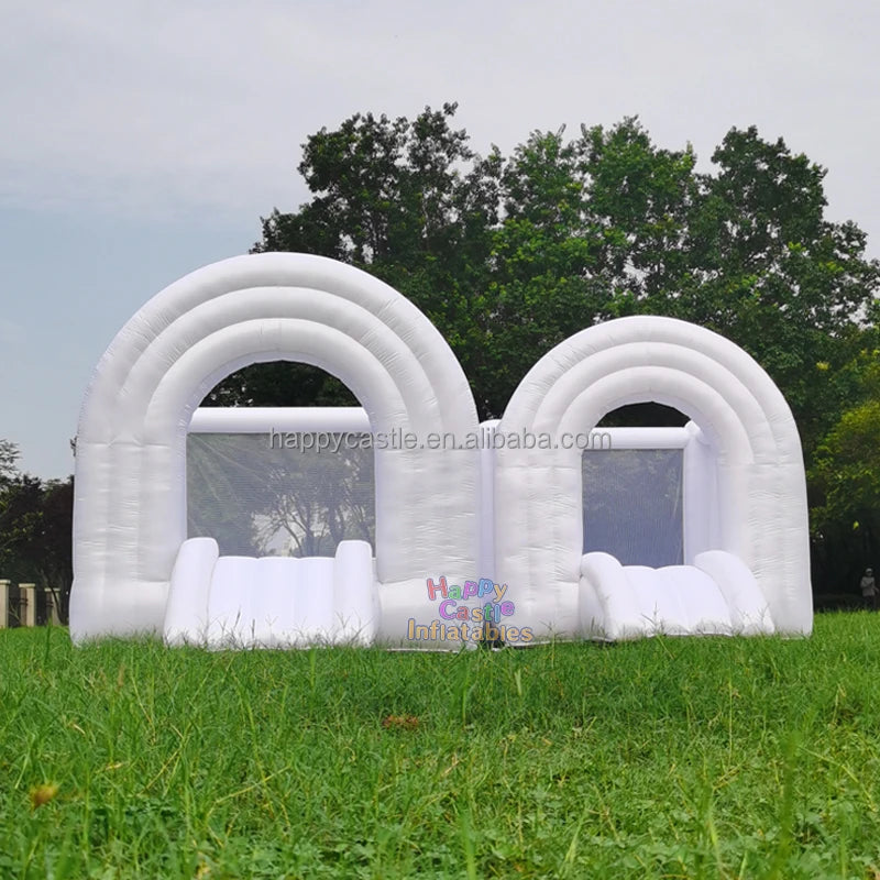Ready to Ship 8ft  White  Pastel rainbow Bounce House Inflatable Bouncer Bouncy Castle for Kids Fun Indoor and Outdoor Games