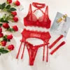 2025 New Sheer Eyelash Lace Halter Bra Women's See-Through Bondage Lingerie with Firm Control Leg and Garter Belt Lingerie Women