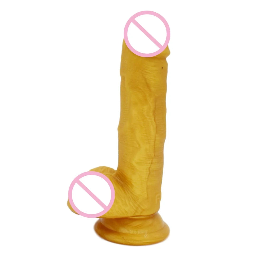 New Arrivals Silicone Golden Realistic Dildos Female Masturbation Suction Cup Penis Lesbian Adult Products