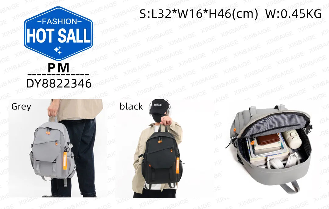 Schoolbag Solid Color Korean Style Student Backpack Men's Large Capacity Versatile Casual Backpack Wholesale 8822