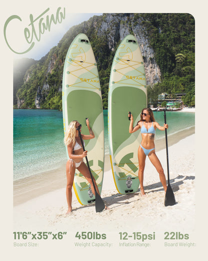 EU Freeship Paddle Board CETANA New Paddle Surf Board 35'' Wide Inflatable Stand up Paddle Board with Excellent Accessories