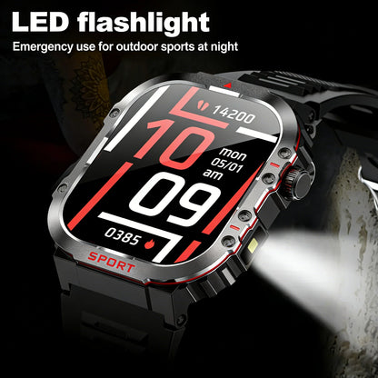 2026 H08 2.01-Inch Smart Watch Flashlight 3 ATM Heart Rate Blood Oxygen Monitor Sleep Tracker Unisex Outdoor Sports IP67 AMOLED
