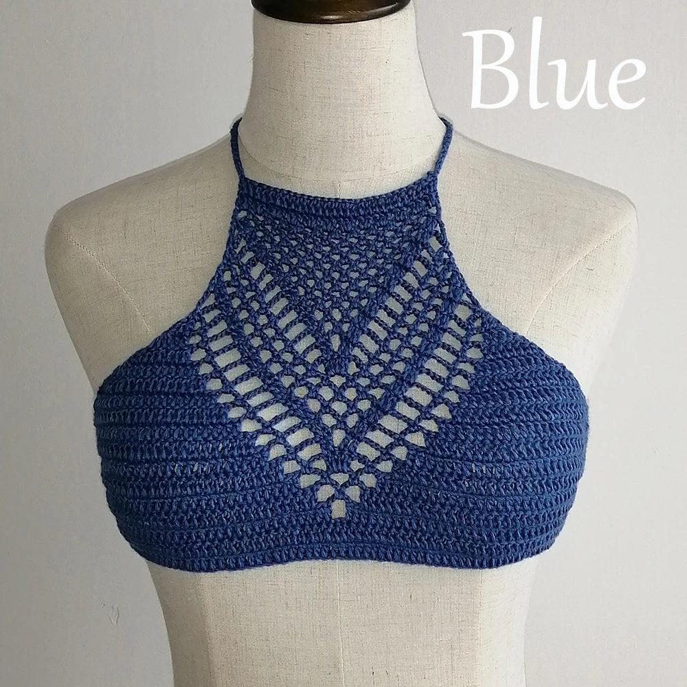 Women Sexy Bikini Tops High Neck Hollow Out Halter Swimwear Crochet Separate Swimsuit Bikini Bra Hot Sale