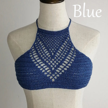 Women Sexy Bikini Tops High Neck Hollow Out Halter Swimwear Crochet Separate Swimsuit Bikini Bra Hot Sale