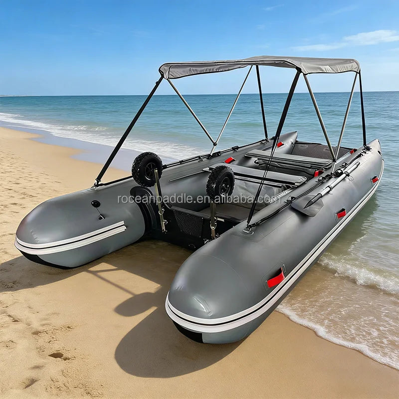 Truekit Quality 330/360/390/430cm Folding Inflatable Catamaran Boat 4 Persons High Speed Fishing Dinghy