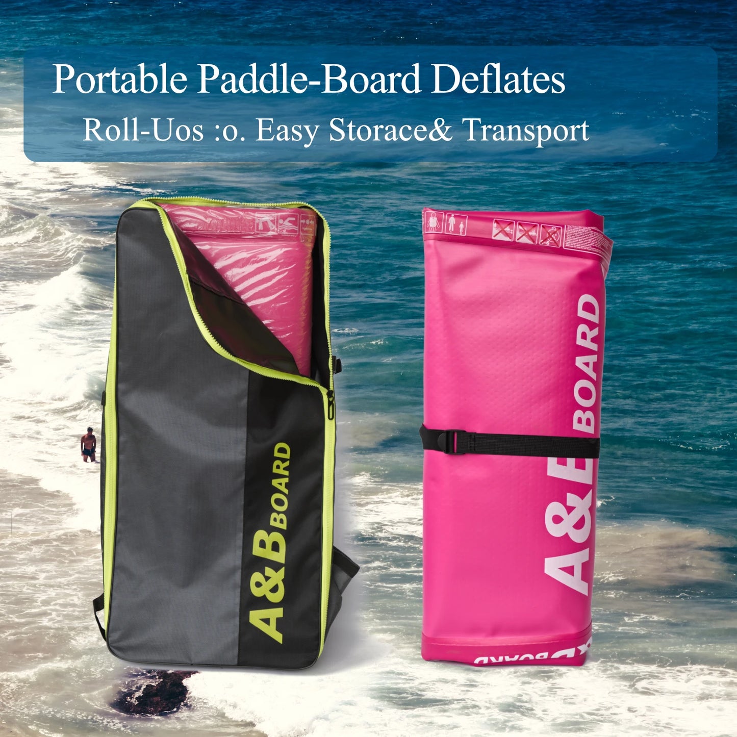 Stock YASKA AB-01 Heat Welded UV Printed Double Layer All-Around Inflatable SUP Paddle Board 10'6''x30''x6'' Portable 150kg Max