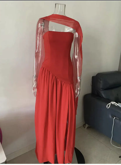 Spring and Summer 2025 Sexy Backless Tube Top Slim Fit Dress New Hot Sale Split Strap Long Dress