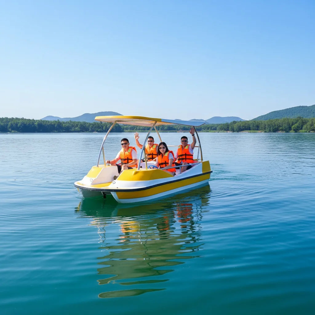 QIQU Commercial Grade Fiberglass 4 Person Leisure Watercraft 300kg Load Capacity for Guest Entertainment Resort Hotel Pedal Boat