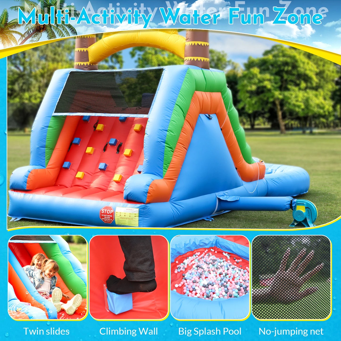 Commercial PVC Double Lane Inflatable Water Slides Adult Kid Outdoor Backyard Inflatable Slide With Splash Pool and Climb,Blower