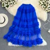 High Waist Slimming Mesh Skirt Elastic Band Over Knee Skirt Irregular Fungus Edge Super fairy Cake Skirt With Lining