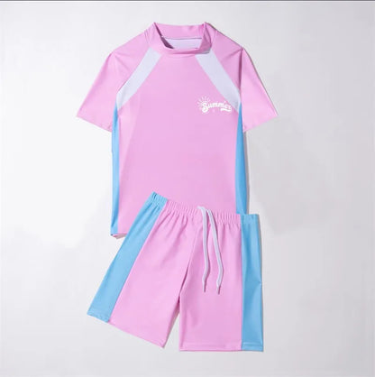 Conservative Short-Sleeved Swimsuit for Boys Split Design with Large Sizes for Summer Surfing and Water Sports