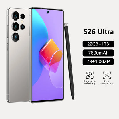 Les S26 Ultra Original 5G Waterproof Android 14 Smartphone 7.3\" HD Screen 108MP Rear 22GB+1TB Memory Global Elite Unlocked 14
