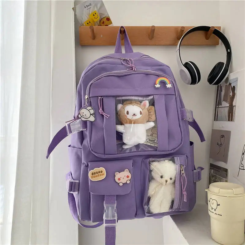 Kawaii Backpack Cute Backpack for Teen Girl School Kids Book Bag Travel Backpack Large Capacity Aesthetic Canvas School Bag
