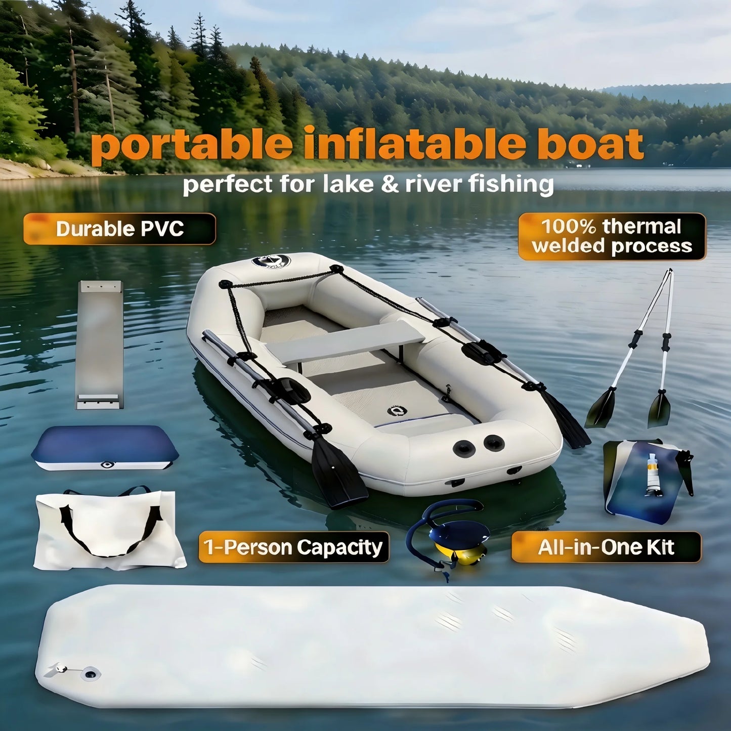 100% Thermal Welded zero Glue Process Solar Marine 2 Person Air Mat Floor Inflatable Rowing Boat Portable for Fishing Play