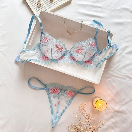 Hot Sale Women's Nightrobe Exotic Lace Bra Brief Set Bow Collar Sexy Floral Print Lingerie Sleeveless Plus for Summer