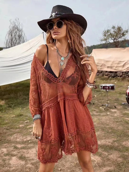 Private Label Cover up Beachwear Women Bikini Sarong Swimsuit Cover Ups Coverups Swimwear Bikini Cover-Up Bikini Lace Dress