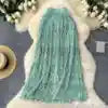 Spring Pleated Tassel Skirt Women Elegant High Waist Office Lady Skirts