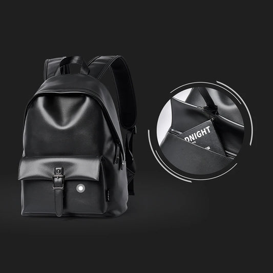 MOYYI Fashion PVC Leather Laptop Backpack for Men Anti-Theft Waterproof Men's Backpacks Travel School Bags Outdoor
