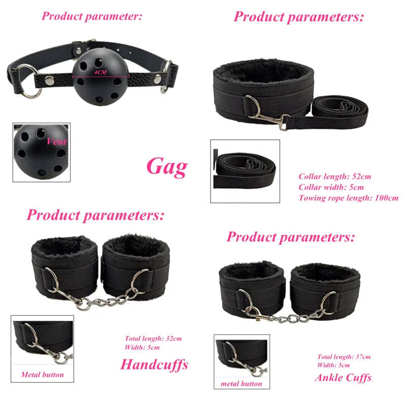 Adult Products Exotic Accessories Sex Toys Handcuffs Nipple Clamps Whip Gag Bdsm Collar Bondage Set Adult Game Sex Toys for Men