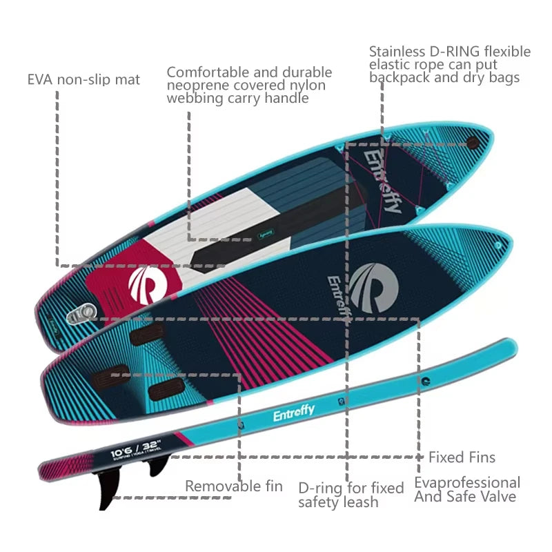 Entroffy OEM Foldable Surfboard Drop Stich Kite Surfing Pvc Inflatable Surfboards