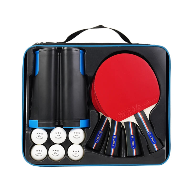 Loki 7 Ply Pingpong Paddle Set Wholesale 4 Bats 6 Balls Table Tennis Racket Set for Outdoor Games