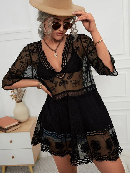 Private Label Cover up Beachwear Women Bikini Sarong Swimsuit Cover Ups Coverups Swimwear Bikini Cover-Up Bikini Lace Dress