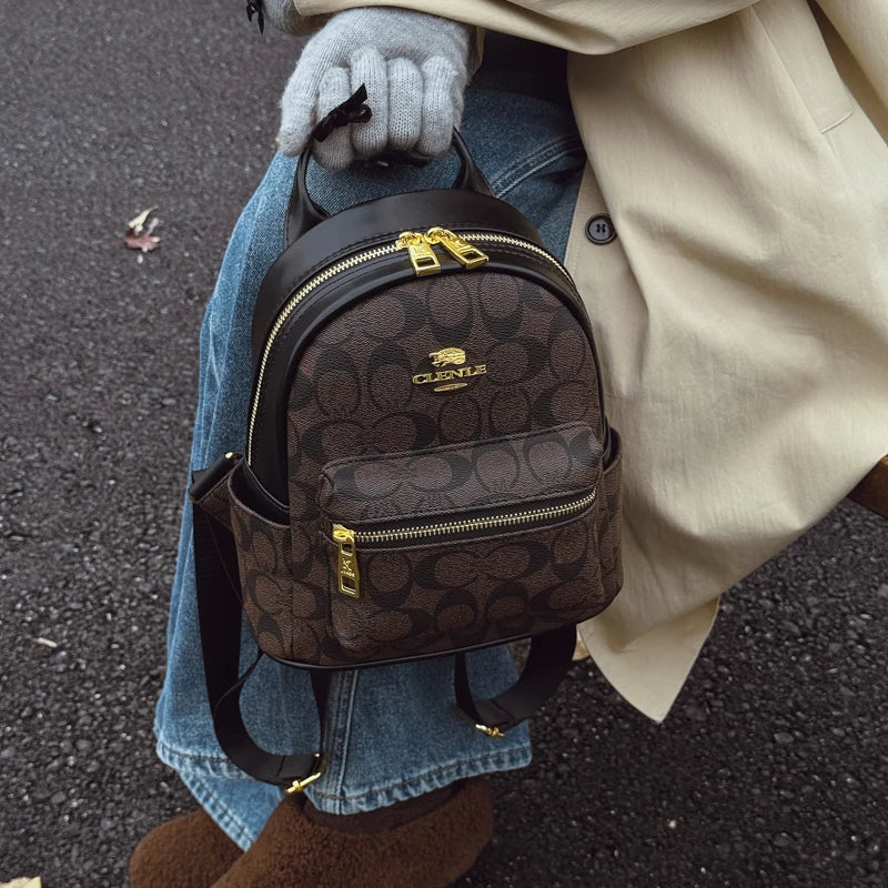 Women's Luxury Retro Casual PU Zipper Portable Polyester Lining High-end Fashion Travel College Style Backpack.661