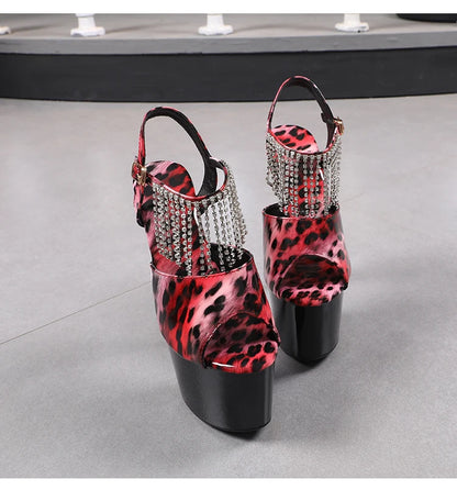 shoes for women 2022 Fashion Women Pumps Retro Thin Heels Sandals Leopard Spring Platform Dress Party Wedding Basic Shoes Woman